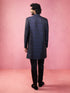 Men's Navy Blue Silk Blend Indowestern And Pant Set